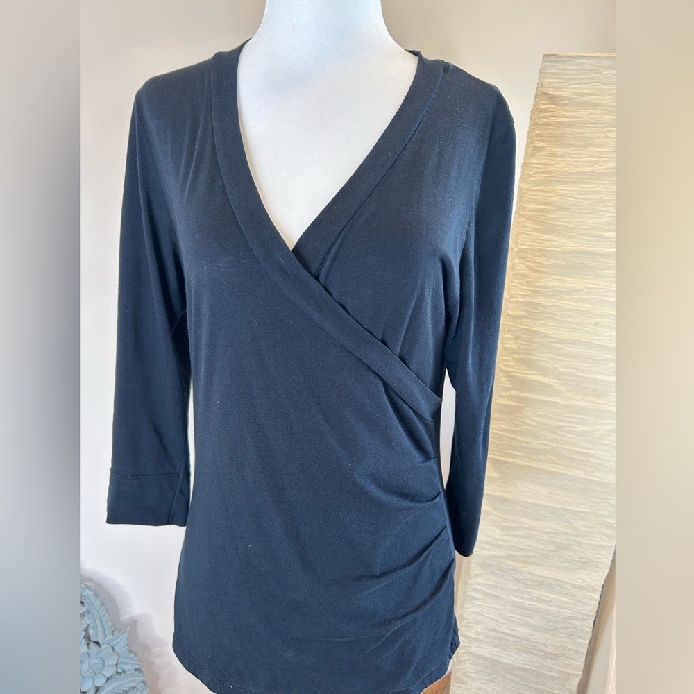 Lilla P Black Wrap Cotton Long Sleeve Top